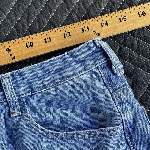 Shein Jeans Womens Size Medium Blue Wide Leg Busted Knee High Waisted Distressed - Picture 8 of 11